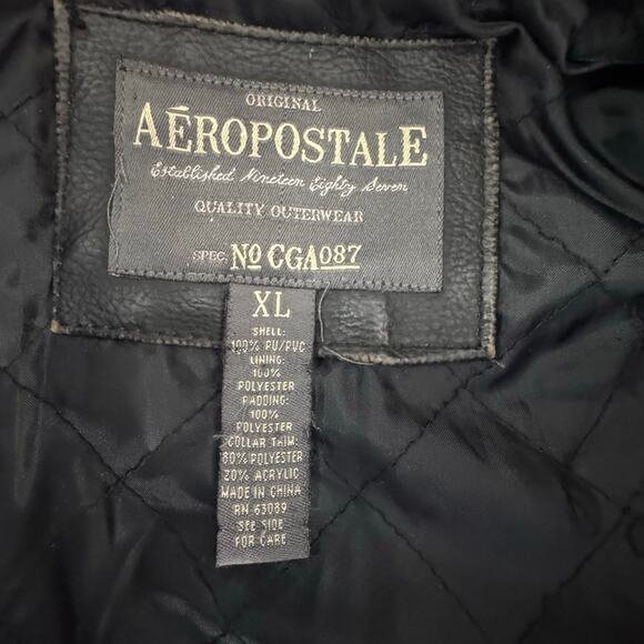 Aeropostale Mens Brown Faux Leather Sherpa Collar Bomber Jacket XL Top Gun - Picture 4 of 10